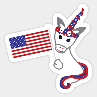 4th of July Unicorn and Usa flag Sticker